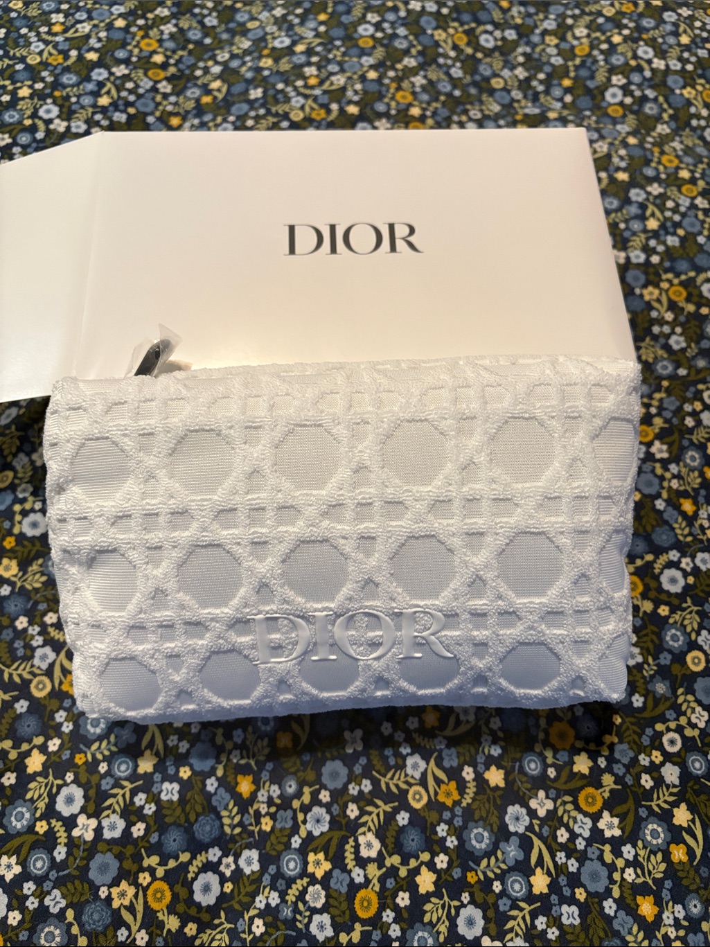Dior White Embroidered Logo Pouch